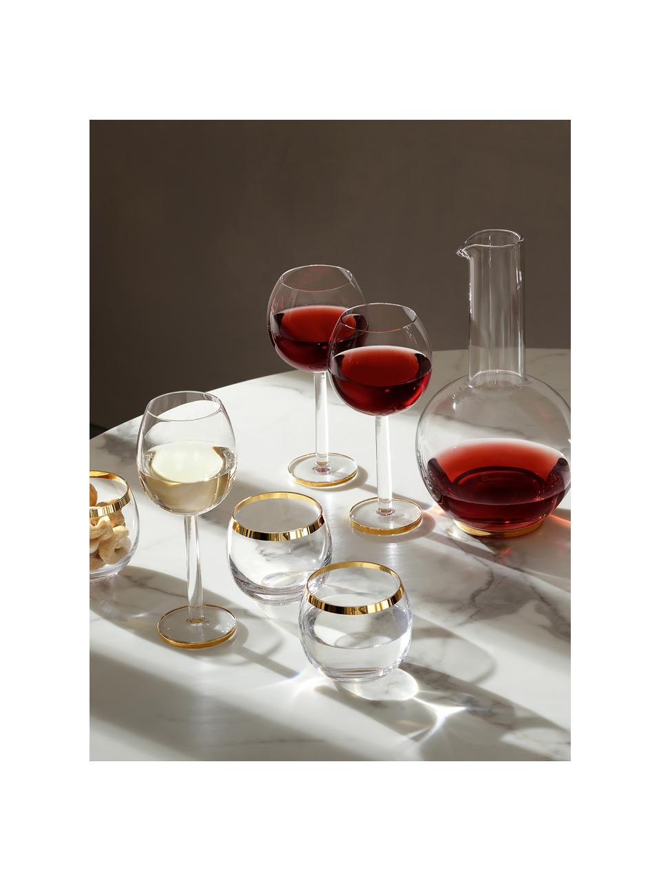Mundgeblasene Weingläser Luca, 2 Stück, Glas, Transparent mit Goldrand, Ø 9 x H 19 cm, 320 ml