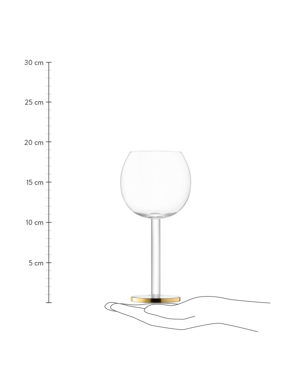 Mondgeblazen wijnglazen Luca met goudkleurige rand, 2 stuks, Glas, Transparant met goudkleurige rand, Ø 9 x H 19 cm, 320 ml
