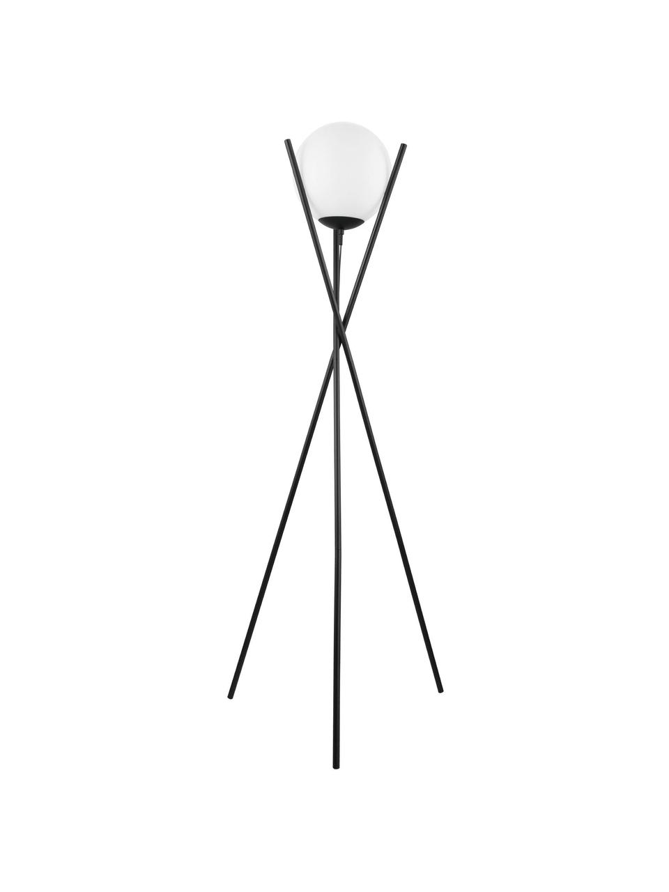 Tripod Stehlampe Salvezinas, Lampenschirm: Opalglas, Lampenfuß: Stahl, beschichtet, Weiß, Schwarz, Ø 28 x H 150 cm