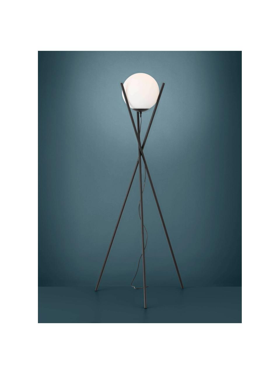 Tripod vloerlamp Salvezinas, Lampenkap: opaalglas, Lampvoet: gecoat staal, Wit, zwart, Ø 28 x H 150 cm
