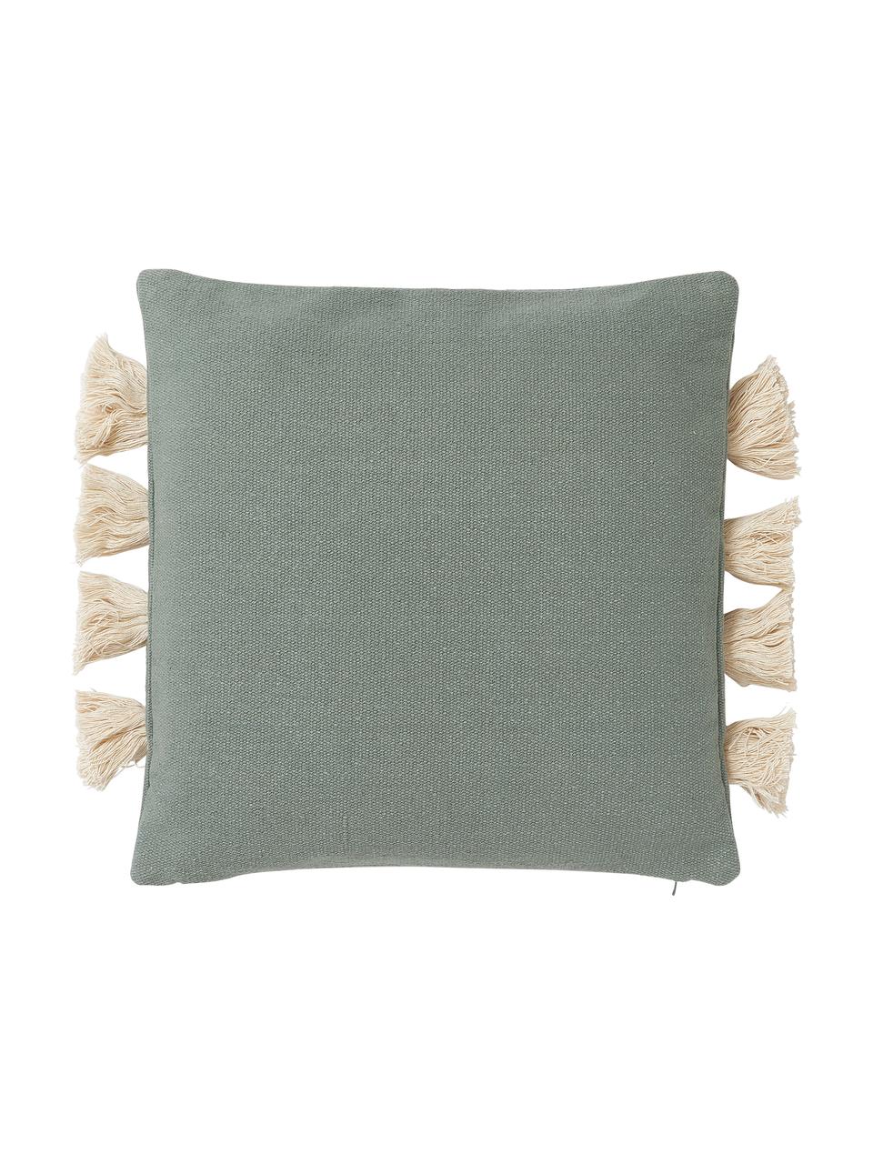 Kissenhülle Galliot mit maritimem Knoten-Dekor, 100 % Baumwolle, Graugrün, Beige, B 40 x L 40 cm