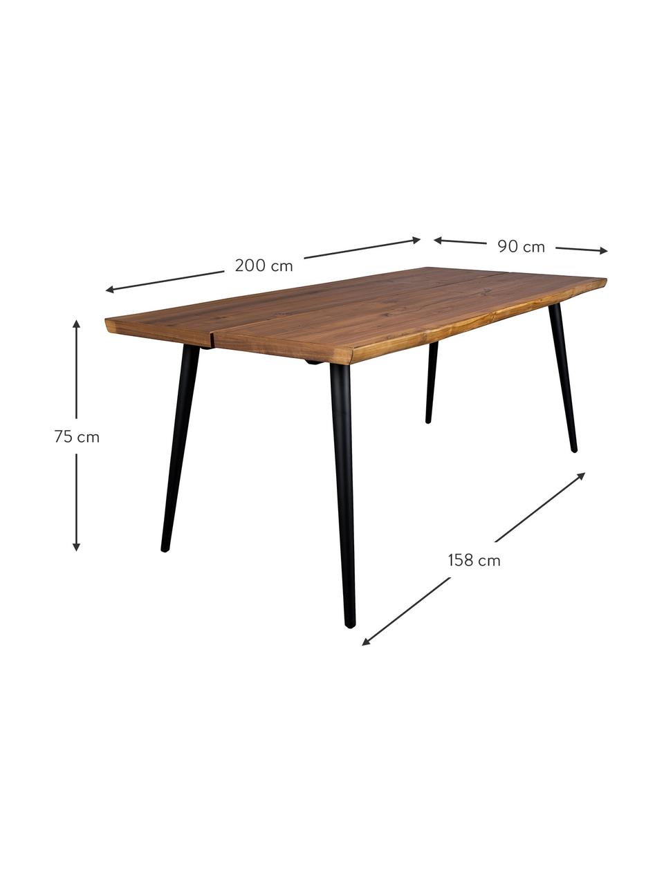 Esstisch Alagon mit Baumkanten-Design, in verschiedenen Grössen, Tischplatte: Mitteldichte Holzfaserpla, Beine: Stahl, pulverbeschichtet, Walnussholzfurnier, B 160 x T 90 cm