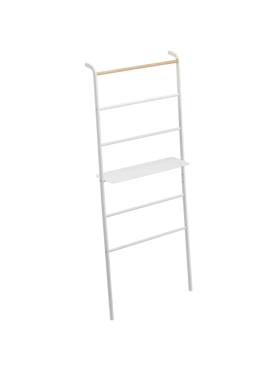 Metalen ladderrek Lena in wit, Frame: gepoedercoat metaal, Stang: hout, Wit, B 66 cm x H 160 cm