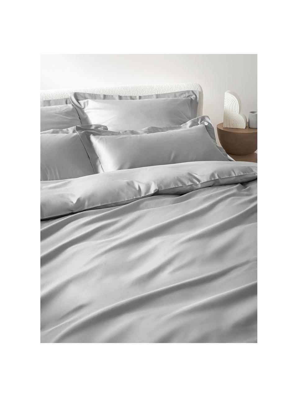 Saténová posteľná bielizeň z organickej bavlny so širokým lemom Premium, Svetlosivá, 200 x 200 cm + 2 vankúše 80 x 80 cm