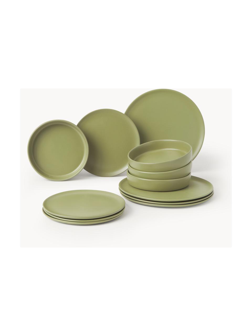 Serviesset Celine, set van 12, Keramiek, Olijfgroen, 4 personen (12-delig)