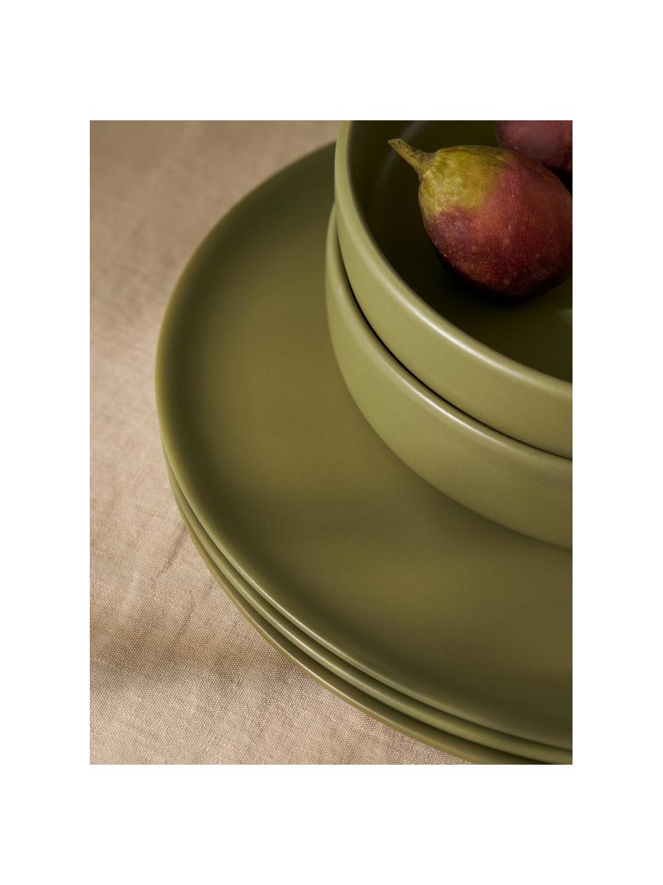 Set 12 stoviglie Celine, 4 persone, Gres, Verde oliva, 4 persone (12 pz)