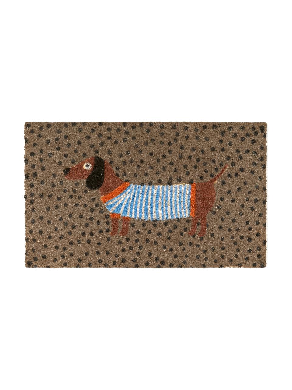 Felpudo Sausage Dog, Parte superior: fibras de coco, Reverso: plástico (PVC), Multicolor, An 45 x L 75 cm