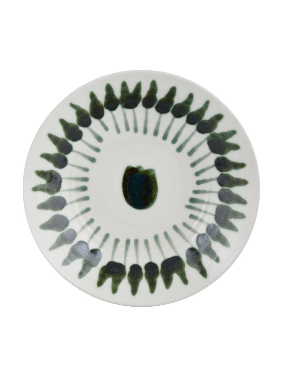 Handbemalter Suppenteller Sparks mit Pinselstrich-Dekor, Steingut, Weiss, Grün, Ø 22 cm