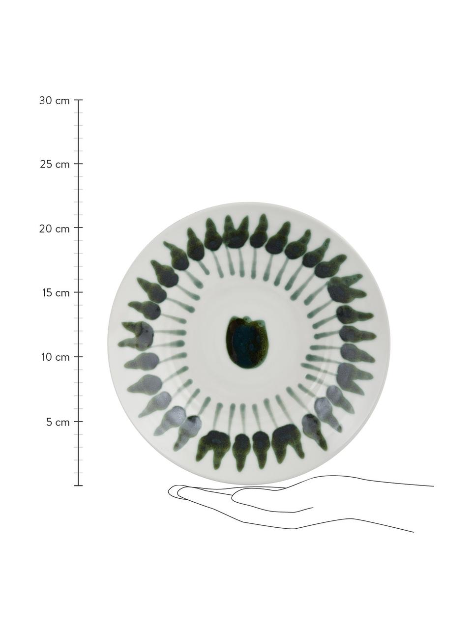 Handbemalter Suppenteller Sparks mit Pinselstrich-Dekor, Steingut, Weiß, Grün, Ø 22 cm