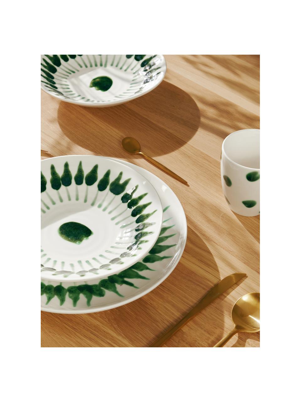 Handbemalter soepbord Sparks met penseelstreek decoratie, Keramiek, Wit, groen, Ø 22 cm