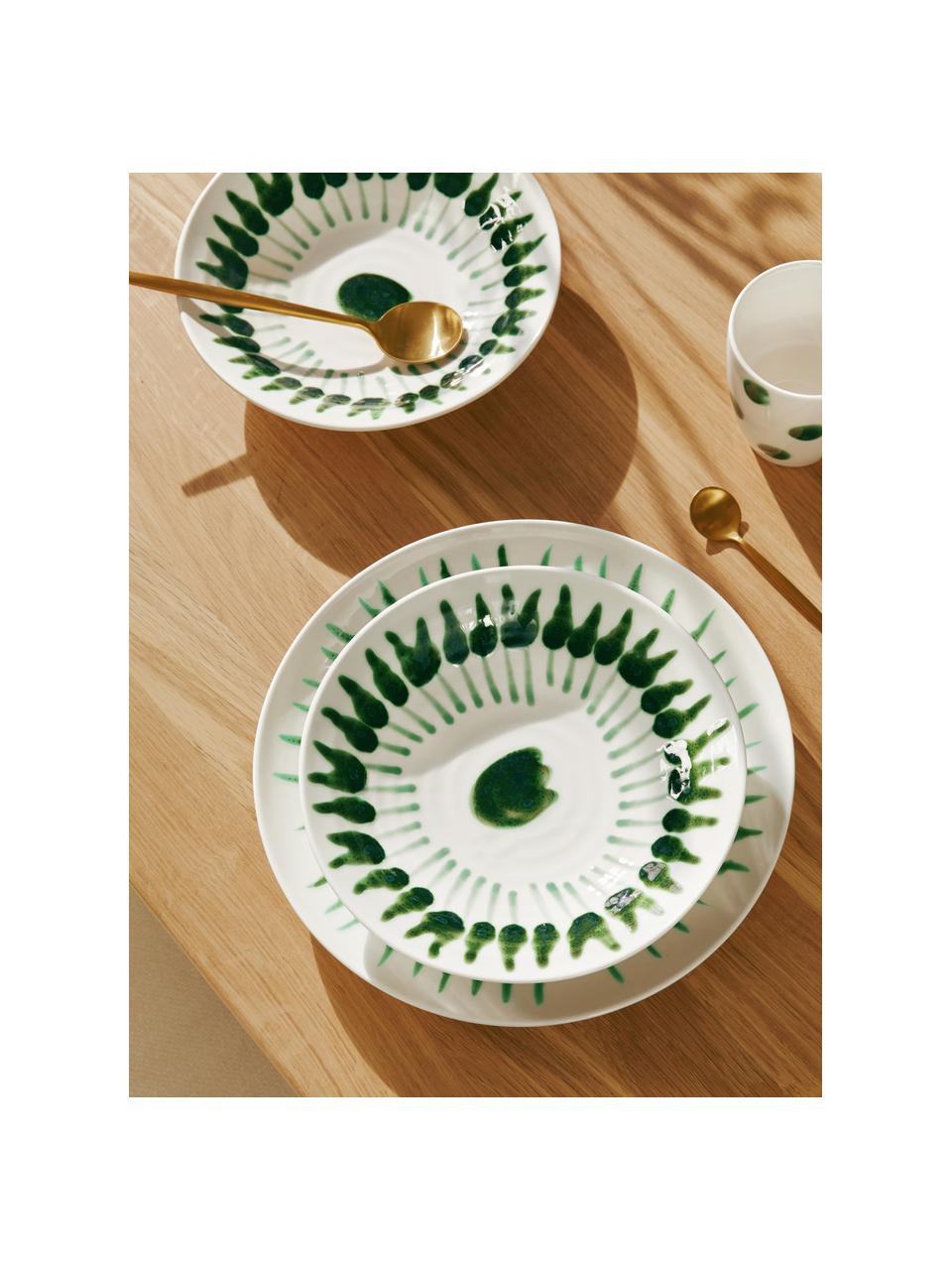 Handbemalter Suppenteller Sparks mit Pinselstrich-Dekor, Steingut, Weiß, Grün, Ø 22 cm