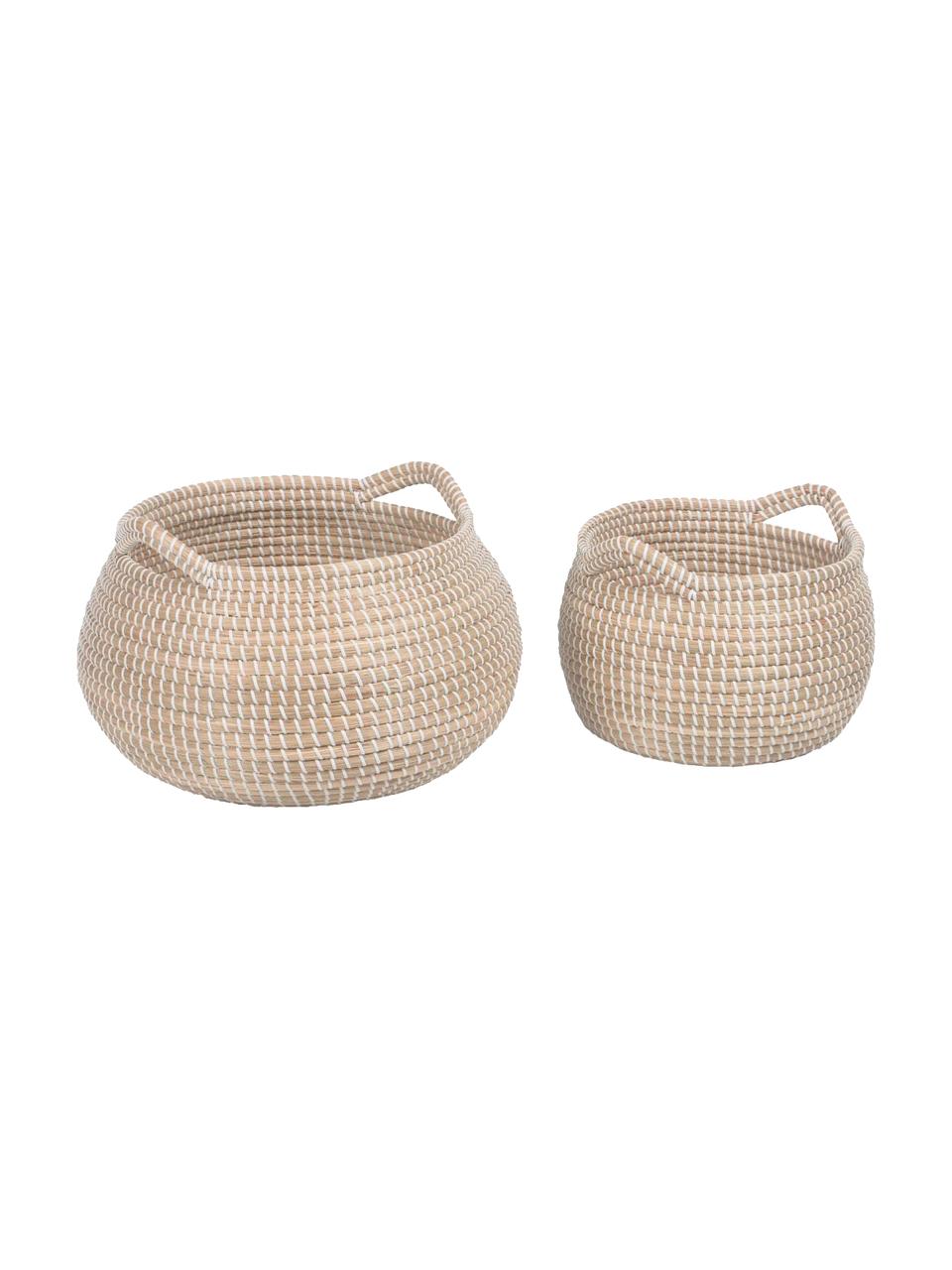 Panier de rangement jonc de mer Ellis, 2 élém., Jonc de mer, plastique, Beige, blanc, Lot de différentes tailles