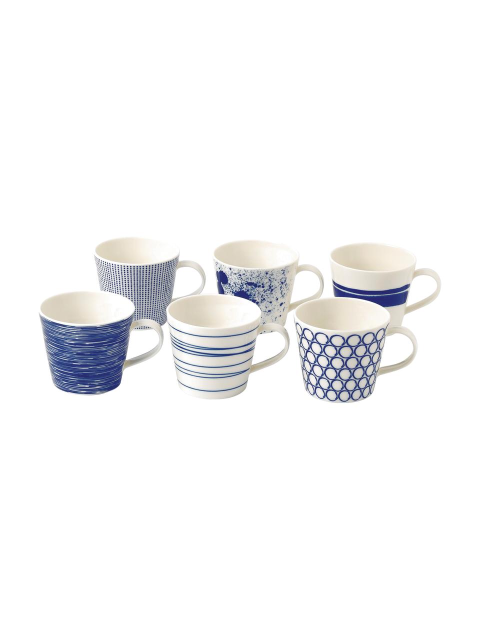 Set de tazas de porcelana Pacific, 6 pzas., Porcelana, Blanco, azul, Ø 10 x Al 9 cm