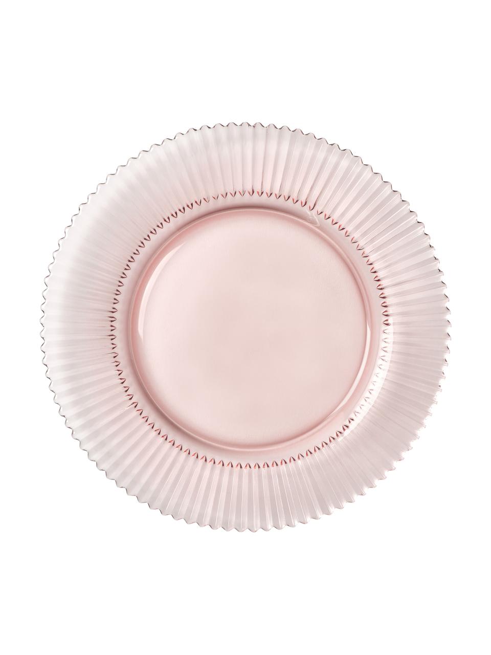 Piatto piano con rilievo scanalato Effie 4 pz, Vetro, Rosa chiaro, Ø 28 cm