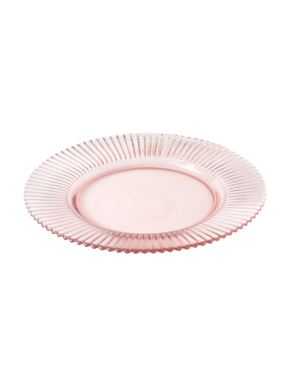 Piatto piano con rilievo scanalato Effie 4 pz, Vetro, Rosa chiaro, Ø 28 cm