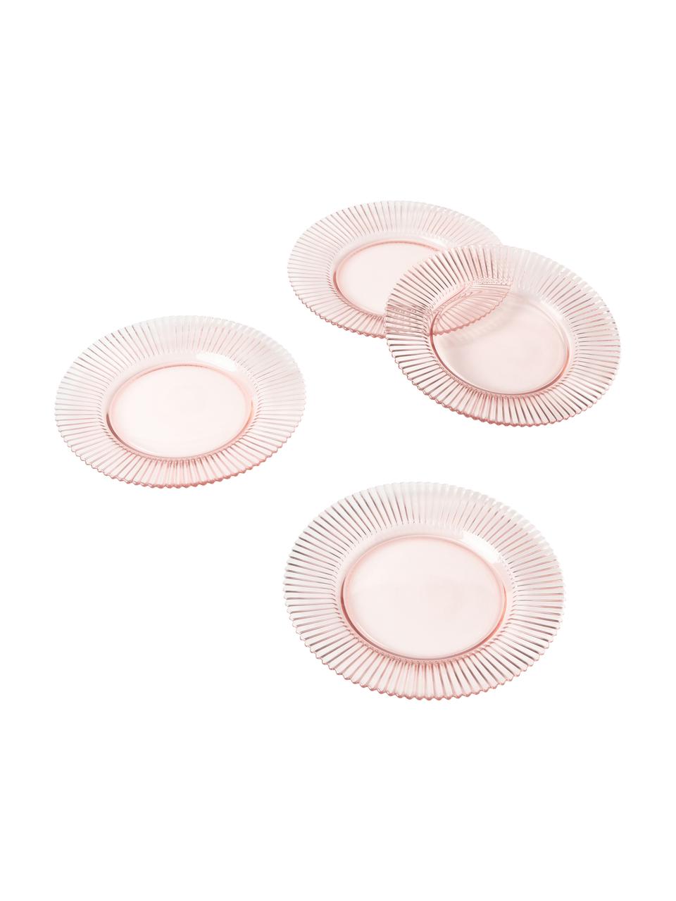 Assiettes plates avec relief rainuré Effie, 4 pièces, Verre, Blanc, Ø 28 cm