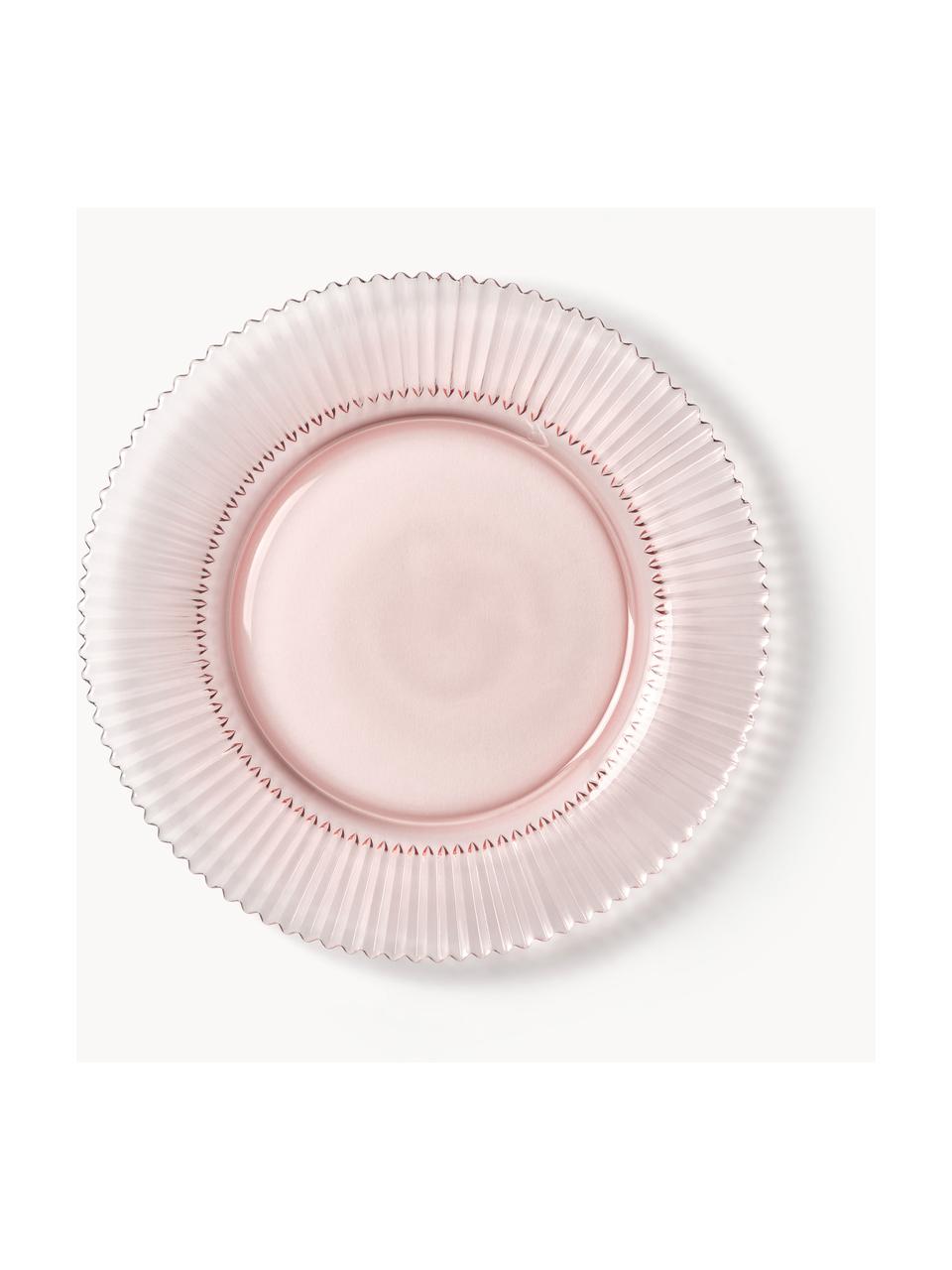 Assiettes plates en verre strié Effie, 4 pièces, Verre, Rose pâle, Ø 28 cm