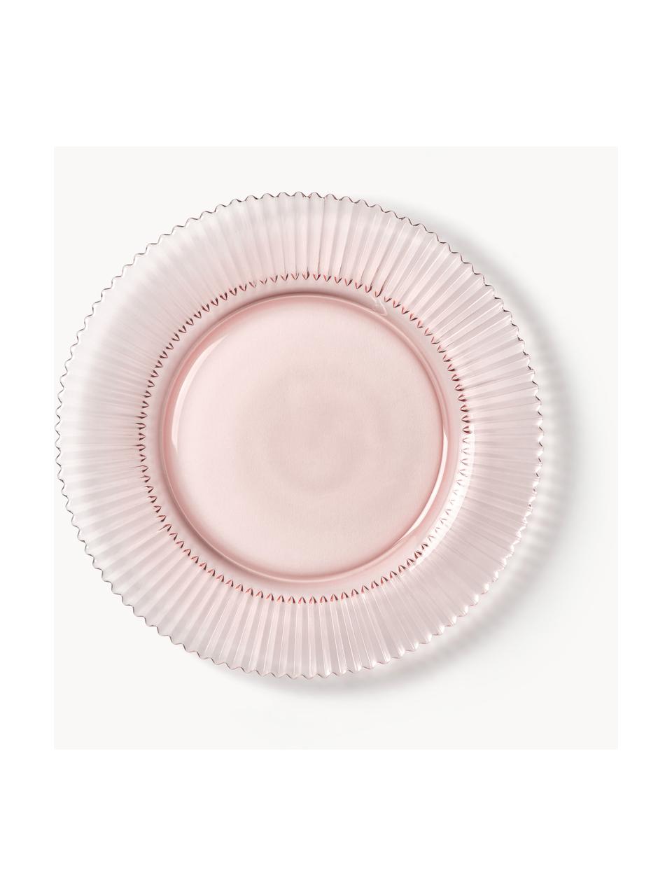 Mělké talíře s drážkovaným reliéfem Effie, 4 ks, Sklo, Světle růžová, Ø 28 cm