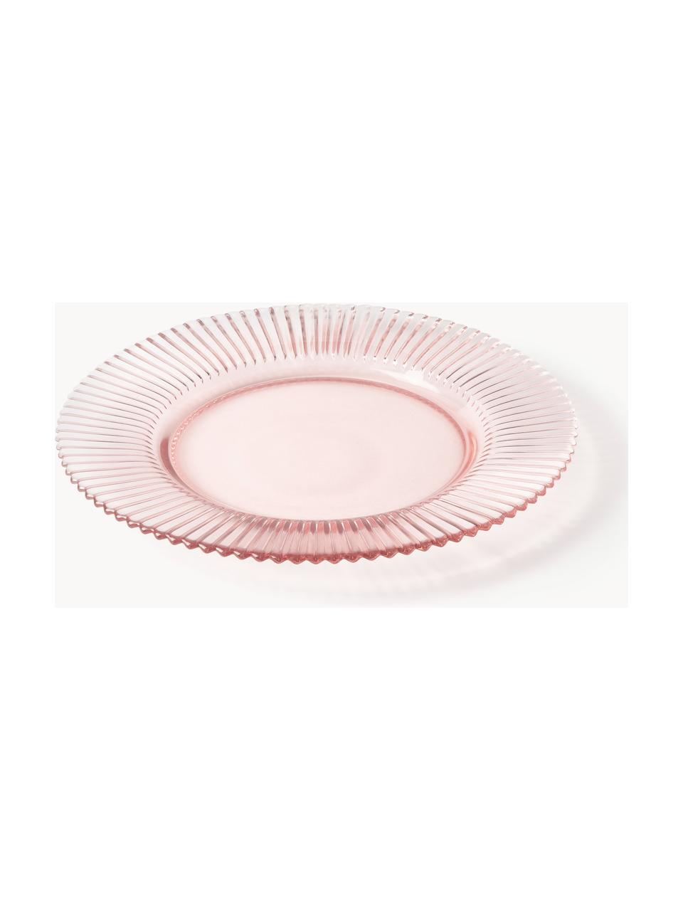 Platos llanos con relieves Effie, 4 uds., Vidrio, Rosa claro, Ø 28 cm