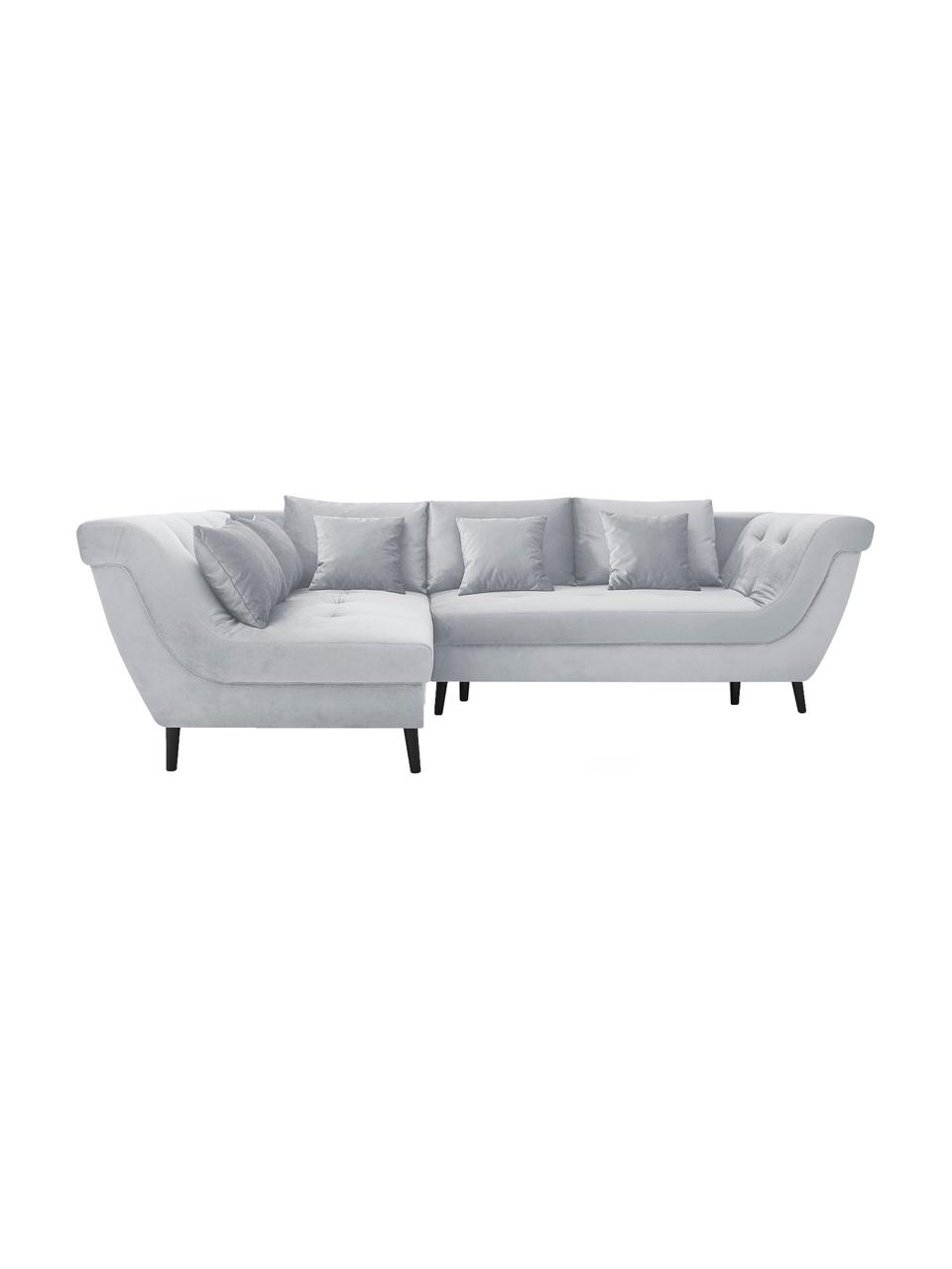 Sofa narożna z funkcją spania z aksamitu Real, Tapicerka: 100% aksamit poliestrowy, Nogi: metal lakierowany, Jasny szary, S 296 x G 172 cm