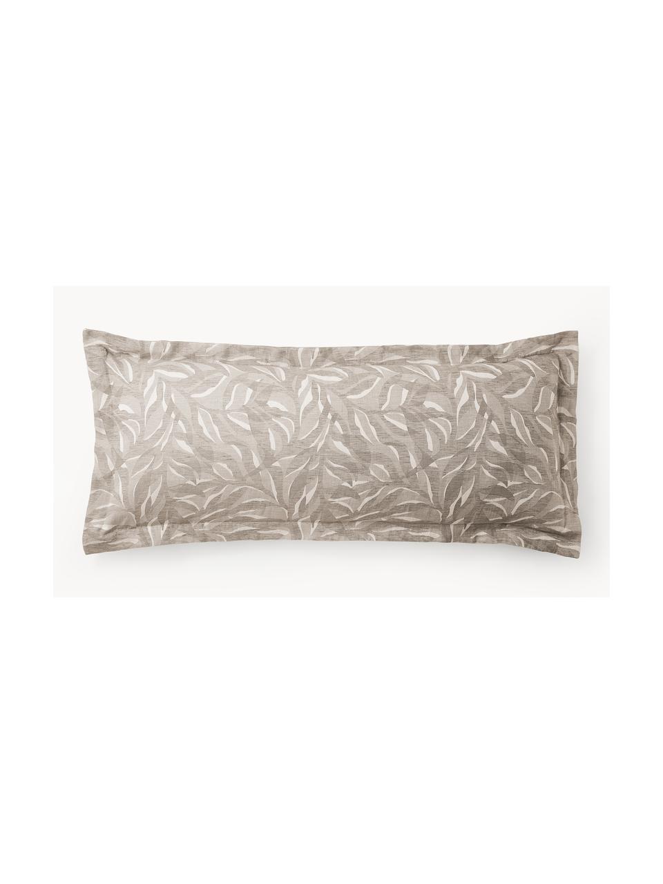 Funda de almohada de lino y algodón estampado Amita, Gris pardo, An 45 x L 110 cm