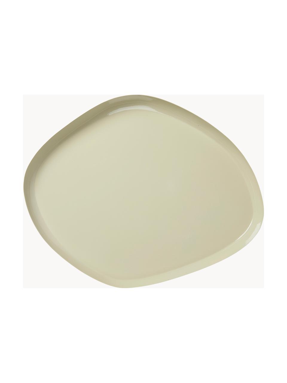 Vassoio decorativo Mie, Ferro verniciato a polvere, Beige chiaro lucido, Larg. 39 x Prof. 32 cm