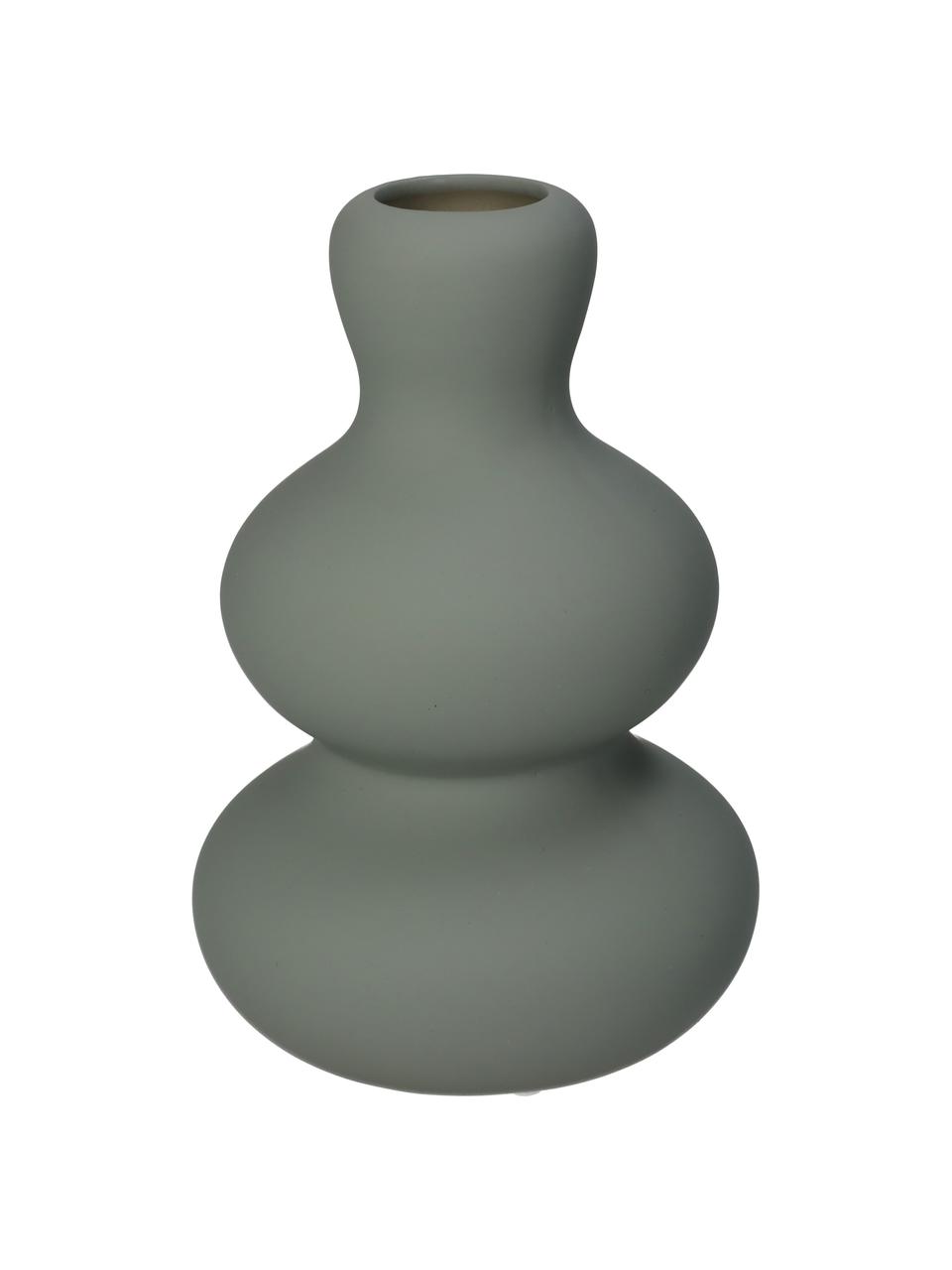 Vase Fine aus Steingut in Grün-Grau, Steingut, Grün-Grau, Ø 14 x H 20 cm