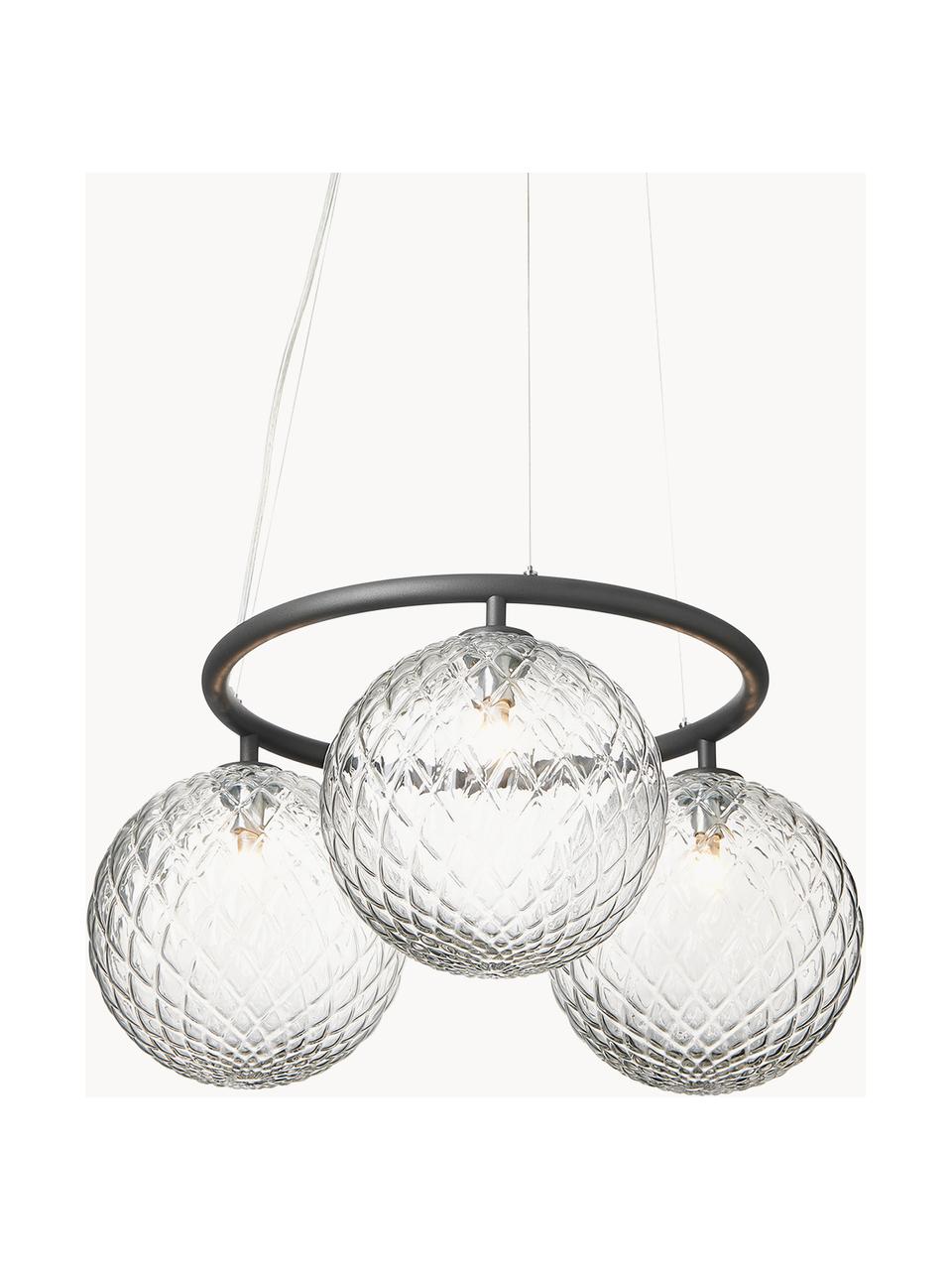 Hanglamp met glazen bollen Miira, Antraciet, transparant, Ø 54 x H 25 cm