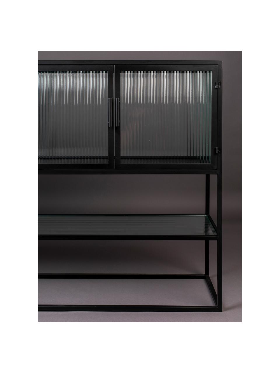 Aparador de vidrio estriado Boli, Estructura: metal con pintura en polv, Negro, semitransparente, An 150 x Al 90 cm