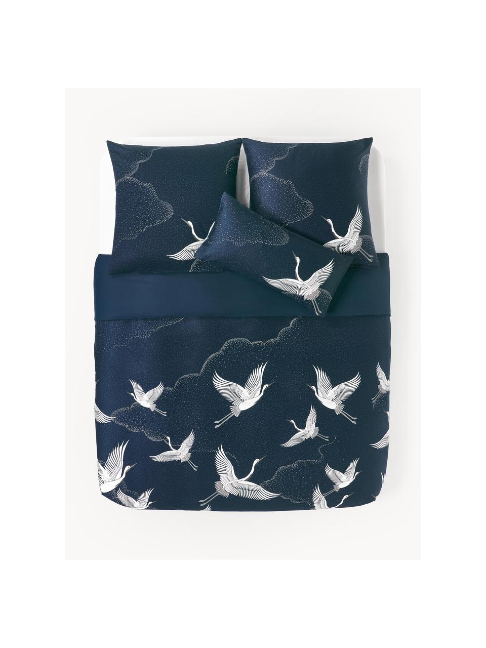 Funda nórdica de satén Yuma, Azul oscuro, Cama 90 cm (155 x 220 cm)