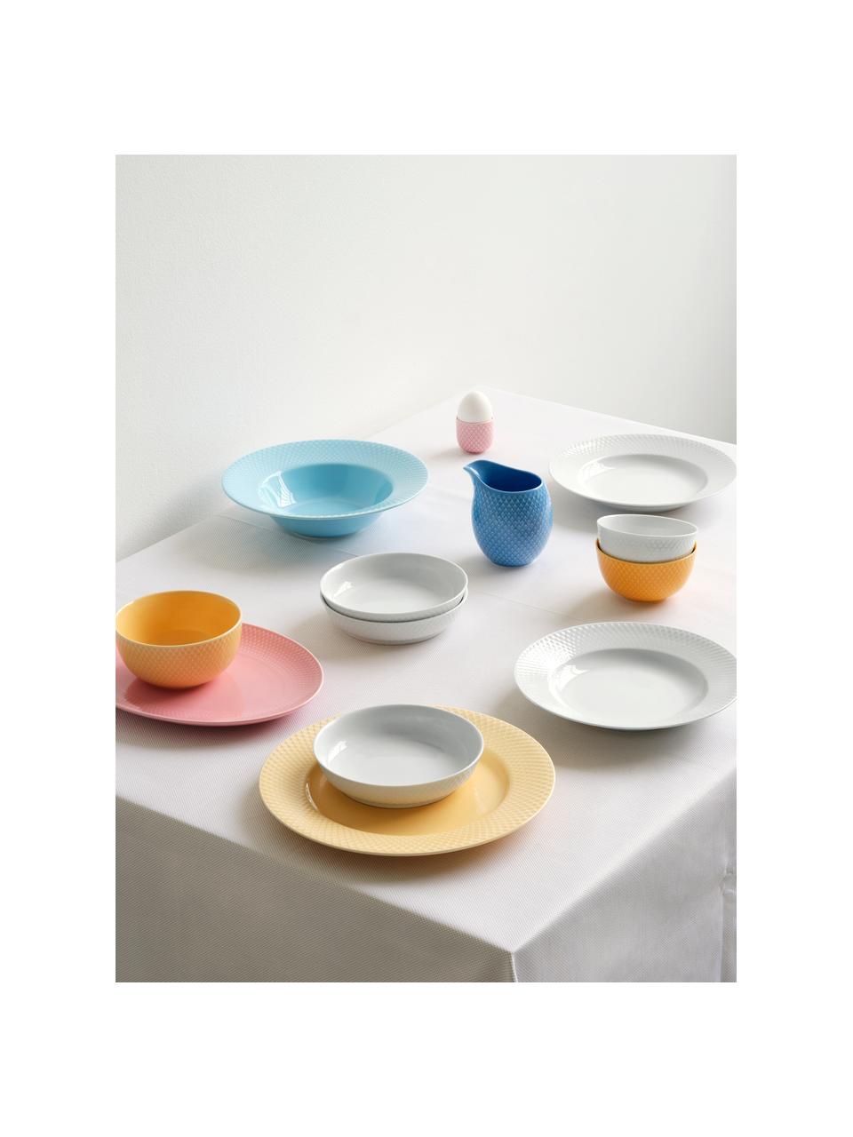 Set 4 piatti piani in porcellana fatti a mano Rhombe, Porcellana, Giallo sole, Ø 27 cm