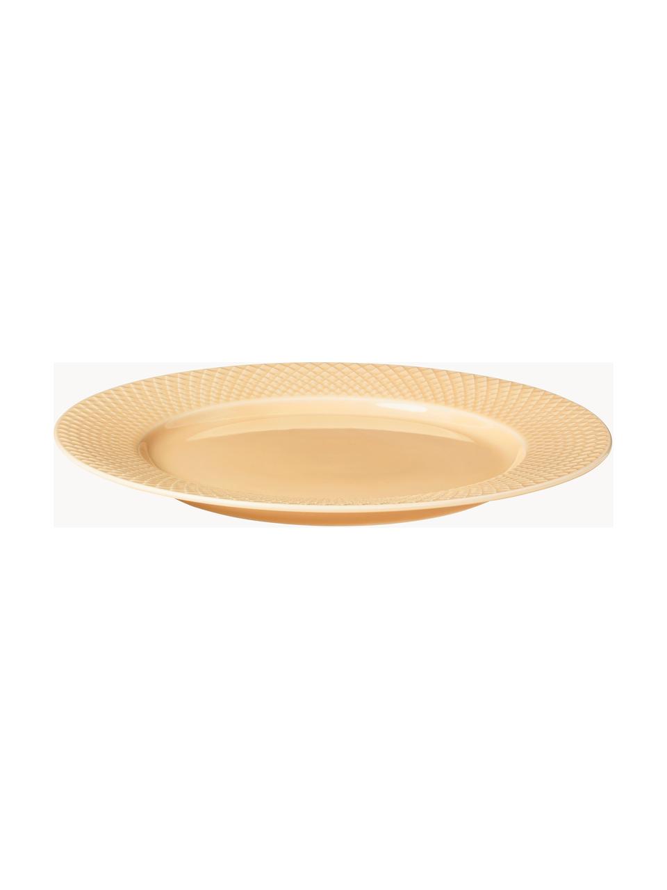 Ručne vyrobený porcelánový plytký tanier Rhombe, 4 ks, Porcelán, Slnečná žltá, Ø 27 cm