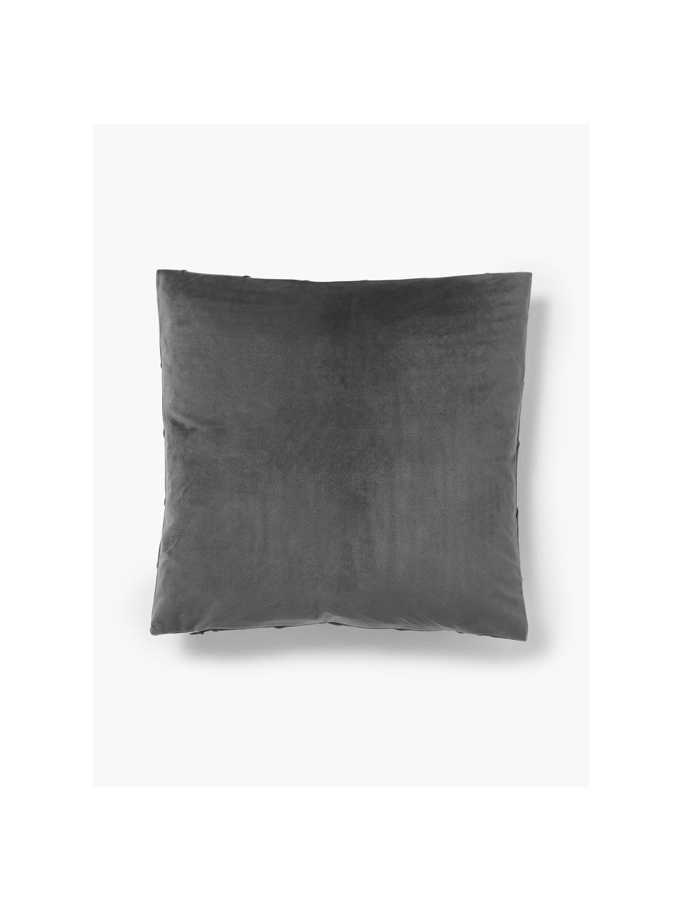 Housse de coussin en velours Leyla, Velours (100 % polyester), Anthracite, larg. 40 x long. 40 cm