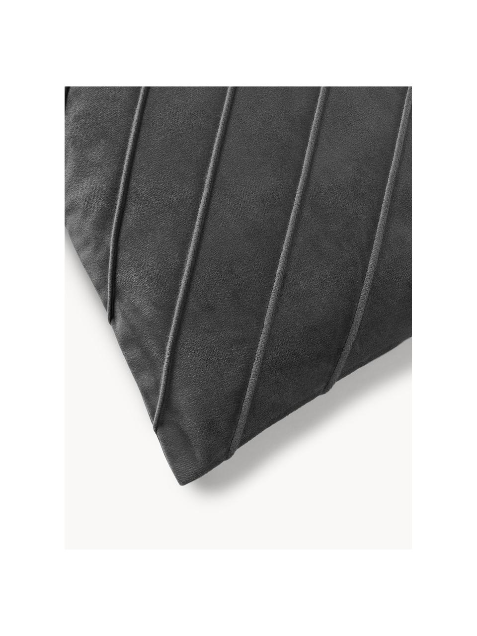Housse de coussin en velours Leyla, Velours (100 % polyester), Anthracite, larg. 40 x long. 40 cm
