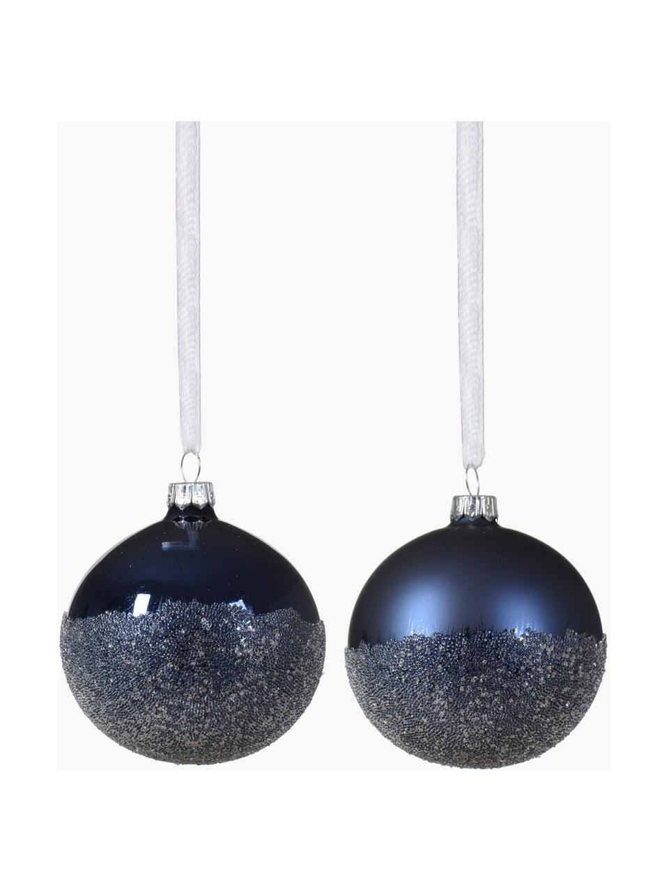 Kerstballen Flossy, set van 6, Glas, Donkerblauw, Ø 8 cm