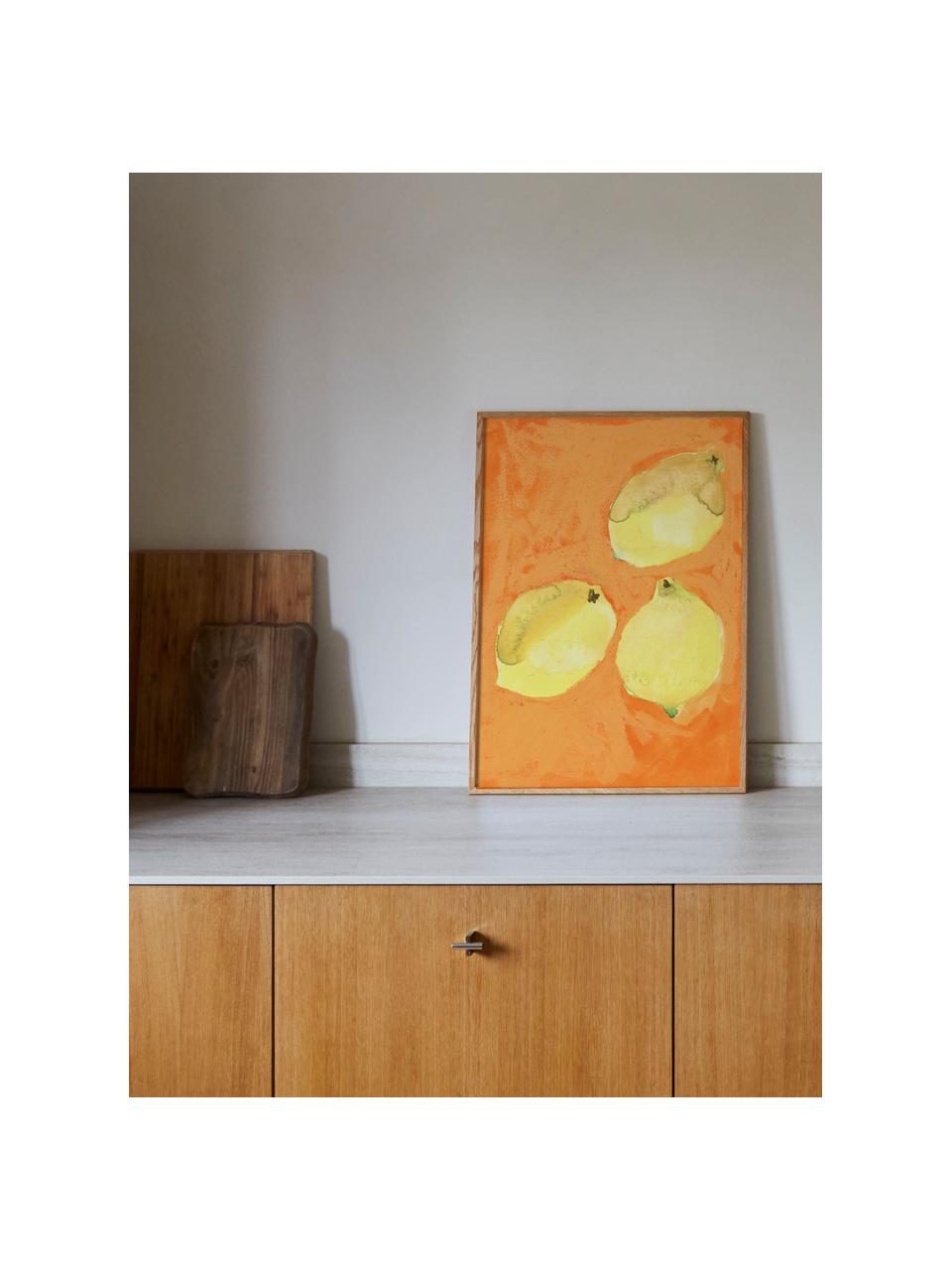 Poster Lemons, 210 g mat Hahnemühle papier, digitale print met 10 UV-bestendige kleuren, Citroengeel, oranje, B 30 x H 40 cm