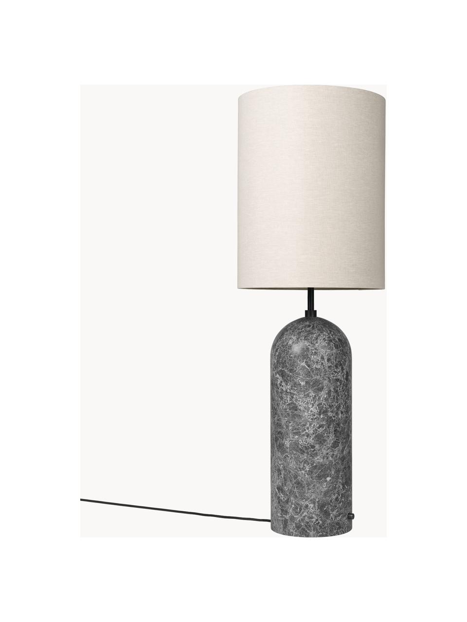 Lampada da terra piccola con luce regolabile e base in marmo Gravity, Paralume: tessuto, Beige chiaro, grigio scuro marmorizzato, Alt. 130 cm