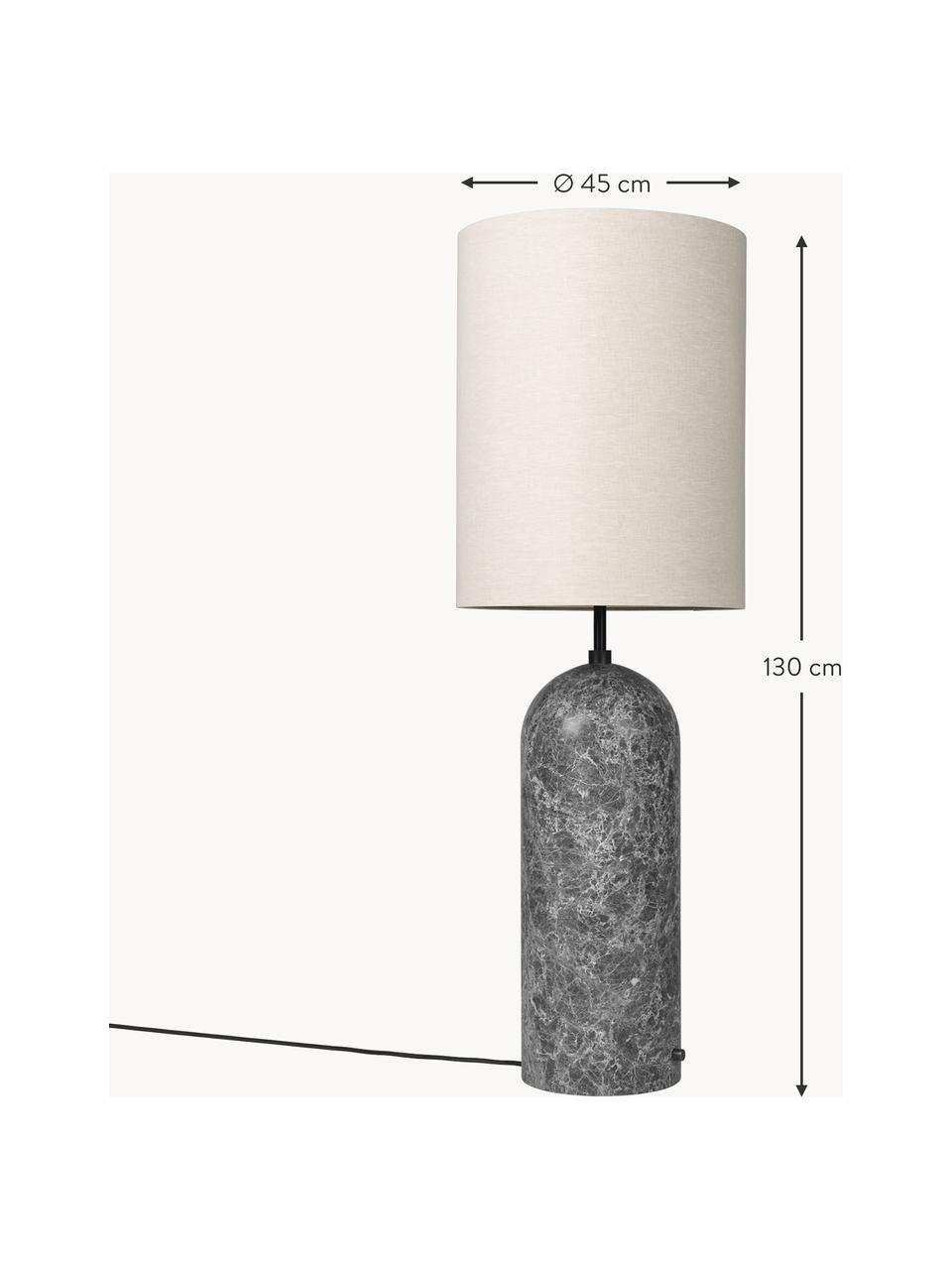 Lámpara de pie pequeña regulable con base de mármol Gravity, Pantalla: tela, Cable: plástico, Beige claro, gris oscuro veteado, Al 130 cm