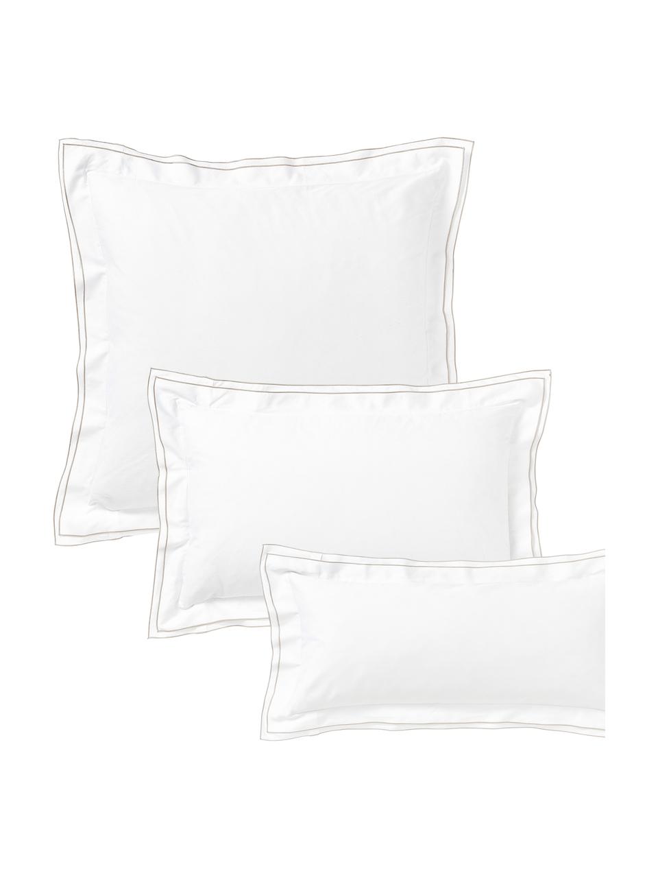Taie d'oreiller en satin de coton Carlotta, Blanc pur, beige clair, larg. 50 x long. 70 cm