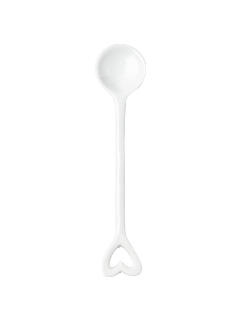 Cucharitas de porcelana Heart, Porcelana esmaltada, Blanco, L 14 cm