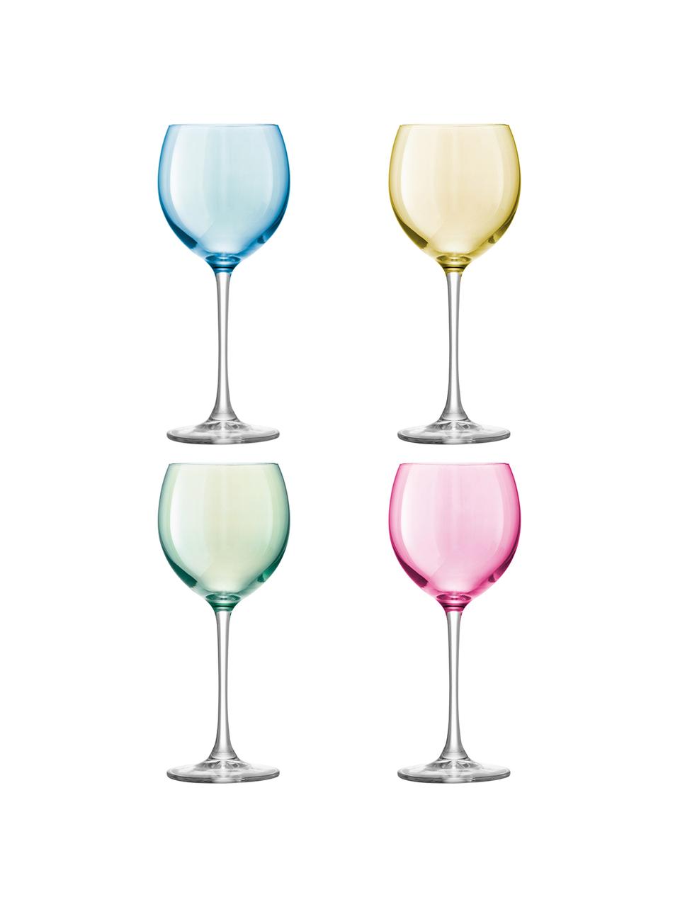 Verres à vin peints à la main Polka, 4 élém., Bleu, vert, rose, jaune
