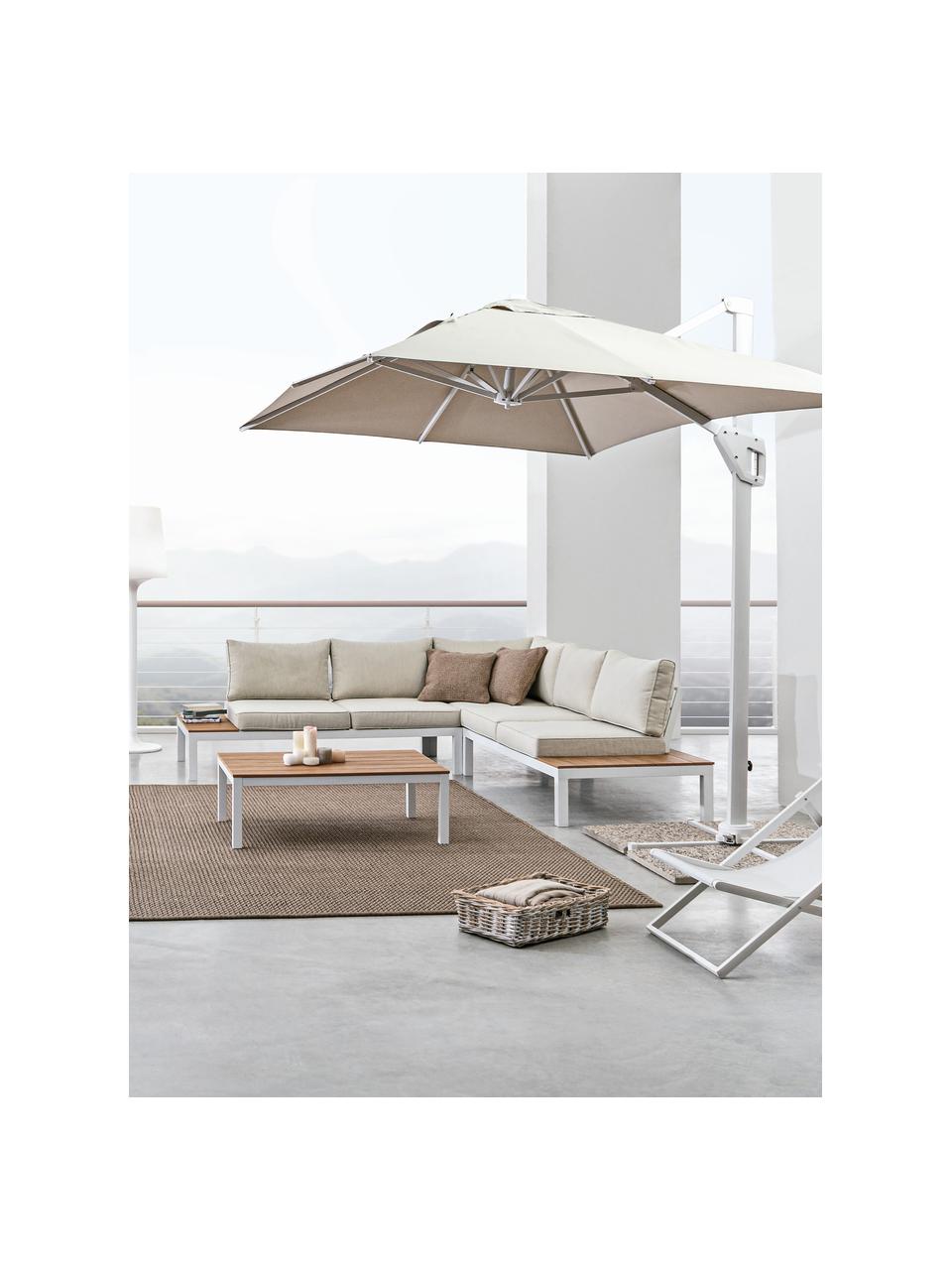 Salotto da giardino Elias 4 pz, Struttura: alluminio verniciato a po, Seduta: compensato rivestito, Tessuto beige chiaro, compensato, bianco, Set in varie misure