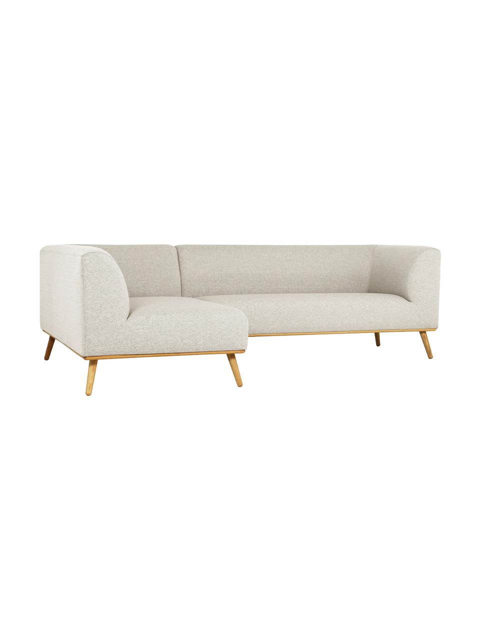 Sofa narożna z nogami z drewna dębowego Archie, Tapicerka: 100% wełna, Tapicerka: pianka na zawieszeniu spr, Stelaż: drewno sosnowe z certyfik, Nogi: lite drewno dębowe z cert, Beżowa tkanina, S 264 x G 162 cm, lewostronna
