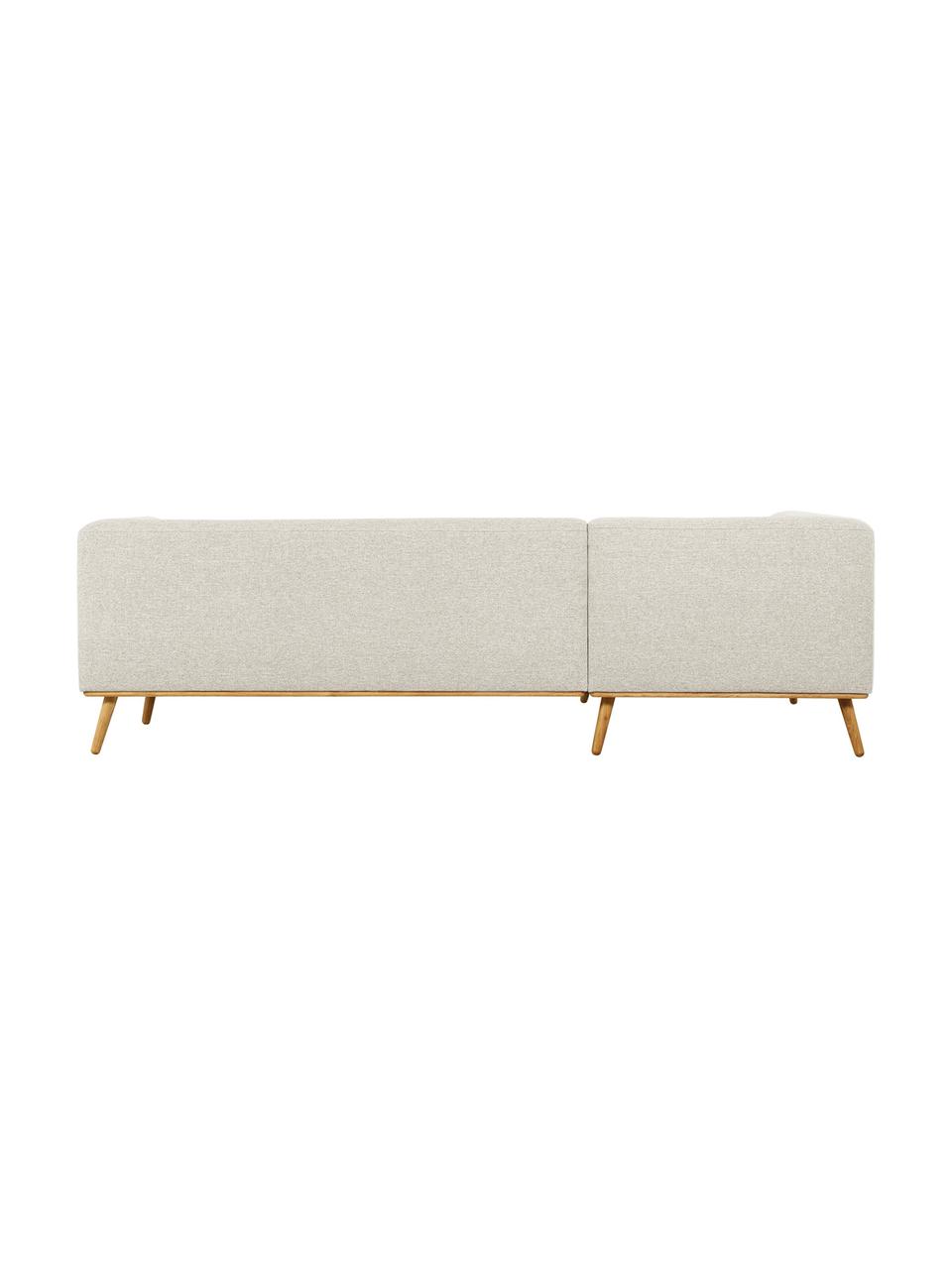 Divano angolare con piedini in legno di quercia Archie, Rivestimento: 100% lana, Struttura: legno di pino, certificat, Gambe: legno massello di rovere,, Tessuto beige, Larg. 264 x Prof. 162 cm, chaise-longue a sinistra