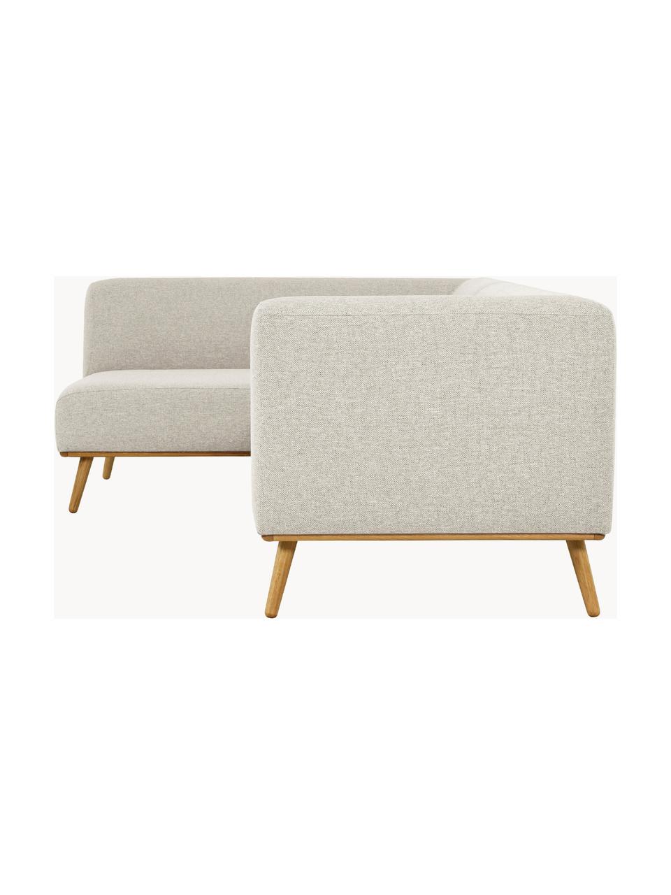 Ecksofa Archie mit Eichenholz-Füßen, Bezug: 100% Wolle, Gestell: Kiefernholz, FSC-zertifiz, Beine: Massives Eichenholz, FSC-, Webstoff Hellbeige, B 264 x T 162 cm, Eckteil rechts