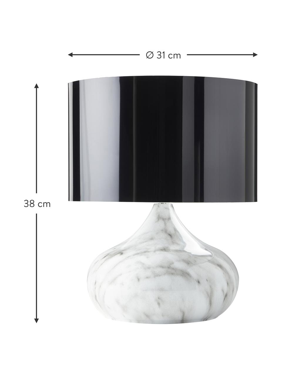 Tischlampe Mamo in Marmor-Optik, Lampenschirm: Kunststoff, Schwarz, Weiß, marmoriert, Ø 31 x H 38 cm