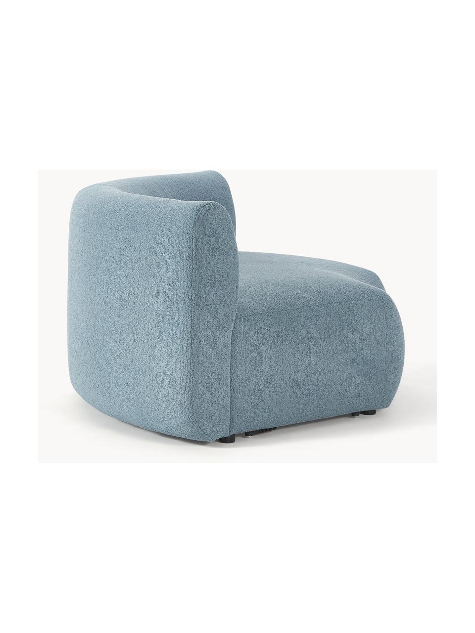 Módulo de esquina redondo en tejido bouclé Sofia, Tapizado: tejido bouclé (100% polié, Estructura: madera de abeto, tablero , Patas: plástico Este producto es, Bouclé azul, An 190 x F 103 cm