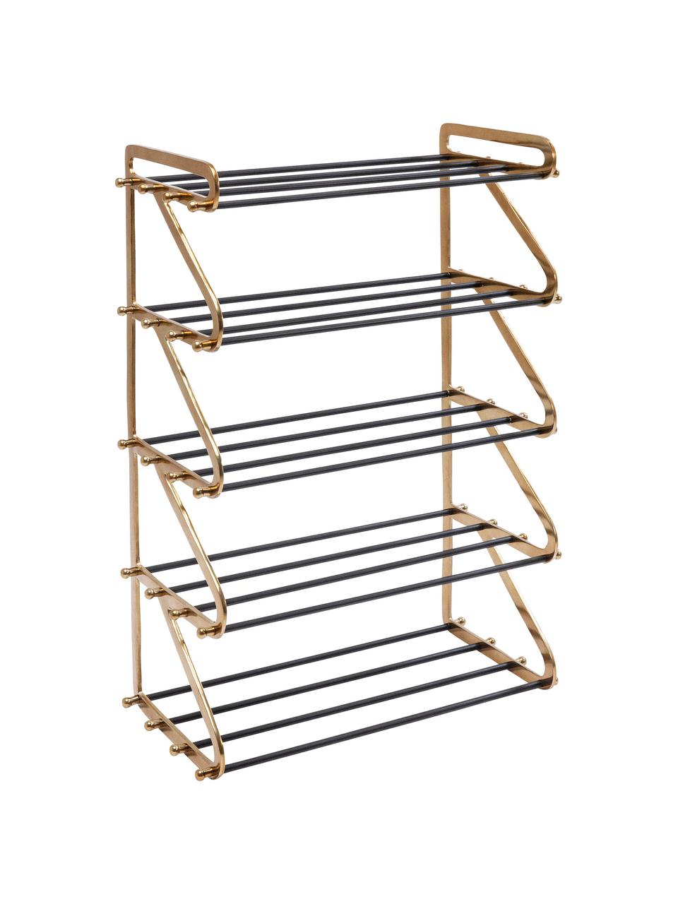 Metalen schoenenrek Walk met twee schappen, Frame: gepoedercoat aluminium, Messingkleurig, zwart, B 66 x H 100 cm