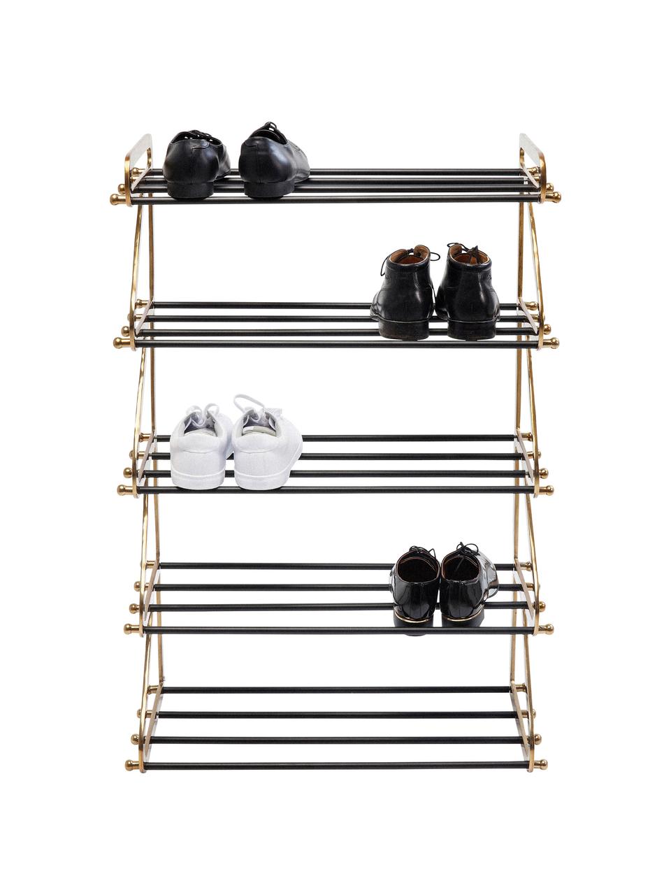 Półka na buty z metalu z 5 przedziałami Walk, Stelaż: aluminium malowane proszk, Odcienie mosiądzu, czarny, S 66 x W 100 cm