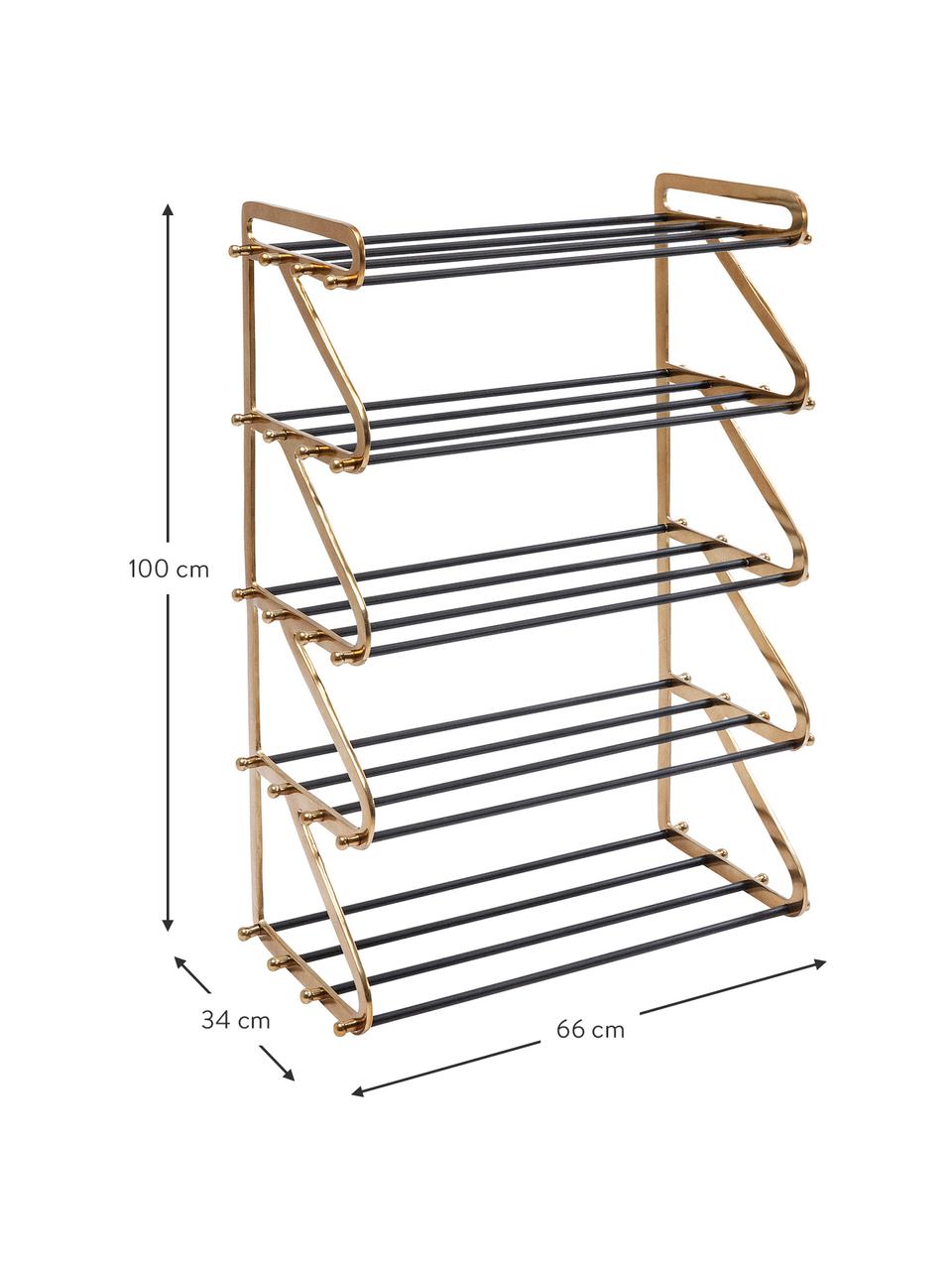 Kovový regál na topánky s dvomi odkladacími plochami Walk, Mosadzné odtiene, čierna, Š 66 x V 100 cm